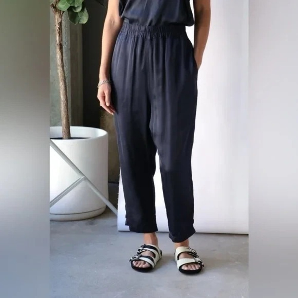 Nili Lotan Safi Satin Drop Crotch Pants in Navy Blue Women XS 100% Rayon USA